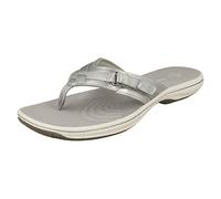 Clarks Womens Brinkley Sea Silver Synthetic Flat Sandals,Flip Flops Synthetic