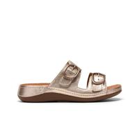 Clarks Women's Cecily Step Champagne Leather Flat Sandals, Sliders in Beige | Size: 7-Standard Fit Clarks Beige 7-Standard Fit