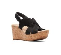 Clarks Collection Rose Erin Black Nubuck Leather Wedge Sandals Rose