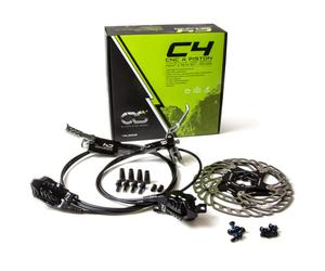 Clarks CRS C4 CNC 4-Piston Hydraulic Disc Brake Set - Black / Pair / 180/160mm Rotors