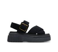 Clarks Womens Evamar Wish Black Suede Flat Sandals,Flatforms