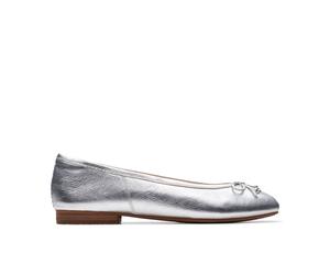Clarks Fawna Lily Silver Leather Ballerina Silver 4.5-Wide Fit