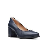 Clarks Womens Freva 55 Court Navy Leather Court Shoes,Heels Leather Smart