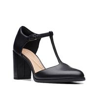 Clarks Women's Freva85 Bar Pump, Black Leather, 6 UK