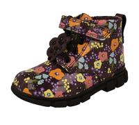 Clarks Girls Clarks Floral Pattern Ankle Boots Evyn Top T - Plum - UK 4.5 Infant - F