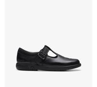 Clarks Girls Jazzy Tap Kid Black Leather School Shoes,T Bar Shoes Leather School
