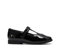 Clarks Girls Lock Wish Kid Black Patent T Bar Shoes,Riptape,School Shoes