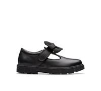 Clarks Girls Lorcam Hope Kid Black Leather T Bar Shoes,Riptape,School Shoes