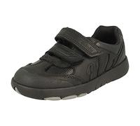 Clarks Boys Rex Stride Toddler Black Leather School Shoes,Riptape Leather School