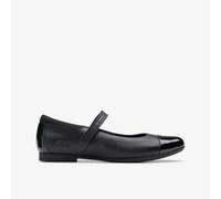 Clarks Girls Scala Gem Kid Black Leather Mary Jane,School Shoes Leather School