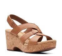 Clarks Giselle Beach Wedge Sandal, Tan Leather, 8.5 Wide