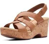 Clarks Giselle Beach Wedge Sandal, Tan Leather, 9.5 Wide