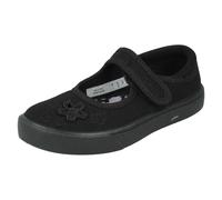 CLARKS HOPPER GO GIRLS RIP TAPE BLACK PLIMSOLLS