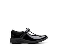 Clarks Kids Relda Gem T-bar Patent Leather School Shoe, Black, Size 7.5 Younger Black