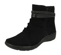 Clarks Ladies Braid Detailed Ankle Boots Cora BraidBoot - Black Suede - UK Size 5.5E - EU Size 39 - US Size 8W