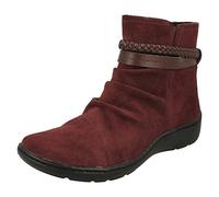 Clarks Ladies Braid Detailed Ankle Boots Cora BraidBoot - Burgundy Suede - UK Size 5.5E - EU Size 39 - US Size 8W