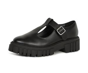 Clarks Ladies Buckle Fastening Chunky Sole T-Bar Smart Shoes Page Bar - Black Leather - UK Size 6D - EU Size 39.5 - US Size 8.5M