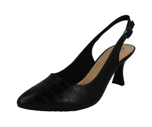 Clarks Ladies Buckle Fastening Slingback Shoes Kataleyna Step - Black Croc Leather - UK Size 4E - EU Size 37 - US Size 6.5W