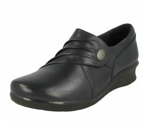 CLARKS Ladies Hope Roxanne Wide Fit ( E Fit ) Black Leather low Wedge Casual