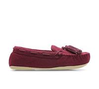 Clarks Ladies Moccassin Style Slippers Cozily Comfy - Burgundy Textile - UK Size 8D - EU Size 42 - US Size 10.5M