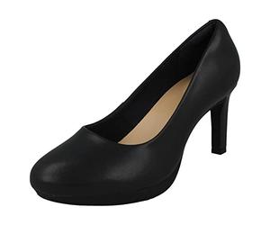 Clarks Ladies Slip On Platform Heeled Court Shoes Ambyr Joy - Navy Leather - UK Size 6.5E - EU Size 40 - US Size 9W