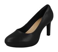 Clarks Ladies Slip On Platform Heeled Court Shoes Ambyr Joy - Navy Leather - UK Size 6E - EU Size 39.5 - US Size 8.5W