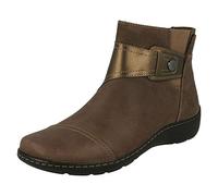 Clarks Ladies Strap Detailed Ankle Boots Cora Tropic - Taupe Leather - UK Size 7D - EU Size 41 - US Size 9.5M