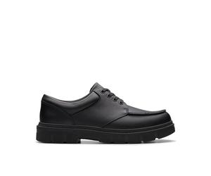 Clarks Lorcam Edge Youth Leather Shoes in Black Size 6