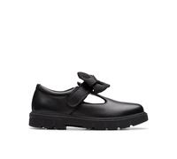 Clarks Girls Lorcam Hope Kid Black Leather T Bar Shoes,Riptape,School Shoes