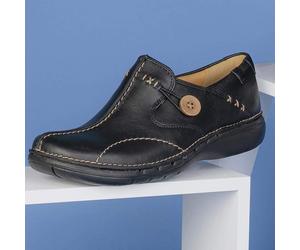 Clarks Madchen Un. Loop Ladies Black Leather Slip On Comfort Shoes UK 5.5 D, NEW