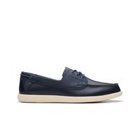 Clarks Men's Bratton Boat Navy Leather Boat Shoes in Blue | Size: 6.5/Standard Fit