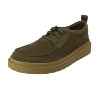 Clarks for man. 26180869 Polden Moc green leather shoes (46), Flat, Suede, Laces, Casual