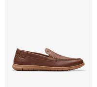 Clarks Mens Flexway Step Light Brown Leather Loafers,Slip Ons Leather Casual