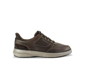 Clarks Men's Mullan Easy Dark Brown Leather Trainers, Lace Up | Size: 6.5/Wide Fit