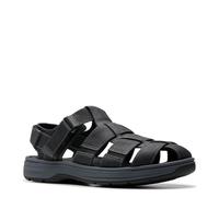 Clarks Men's Saltway Cove Fisherman Sandal, Black Leather, 10 Wide