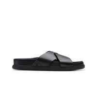 Clarks Men's Torford Cross Black Leather Flat Sandals, Sliders | Size: 9-Standard Fit Clarks Black 9-Standard Fit
