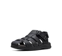 Clarks Men's Walkford Fish Flat Sandal, Black Tumbled Leather, 7 Wide