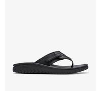 Clarks Mens Wesley Sun Black Leather Flip Flops Leather Sports