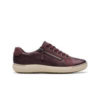Clarks Nalle Lace Wine Interest Leather Trainers In Red Red 5.5-Wide Fit