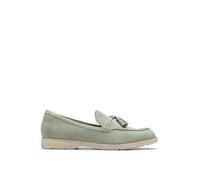 Clarks for woman. 26181451 Narini Edge green leather loafers (37), Flat, Suede, None, Casual