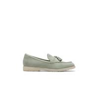 Clarks for woman. 26181451 Narini Edge green leather loafers (37), Flat, Suede, None, Casual