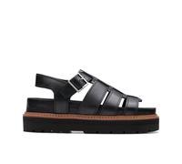 Clarks Orianna Twist Black Leather Flat Sandals Black 6-Standard Fit