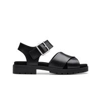 Clarks Orinoco Cross Black Leather Flat Sandals Black 7.5-Wide Fit