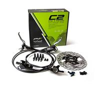 Clarks Race Series Hydraulic Disc Brake Set - CNC 2 Piston Front & Rear Brake Set and Rotors with Levers and Fittings for MTB, Hybrid & E-Bikes