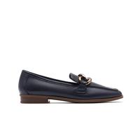 Clarks Sarafyna Iris Navy Leather Loafers,slip Ons In Blue Blue 6.5-Wide Fit