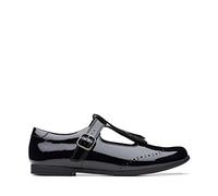 Clarks Scala Teen Youth Leather Shoes in Black Patent Wide Fit Size 3½