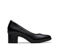 Clarks Women's Shaya Poppy Black Leather Slip Ons, Heels | Size: 5/Wide Fit