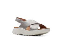 Clarks for woman. 26171951 DashLite Wish silver leather sandals (37), 3 to 5 cm, Velcro, Casual