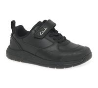 Clarks Boys Steggystride Sneaker, Black Leather, 1 UK