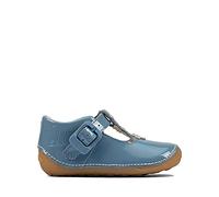 Clarks Tiny Flower Toddler Leather Shoes in Mid Blue Wide Fit Size 5½